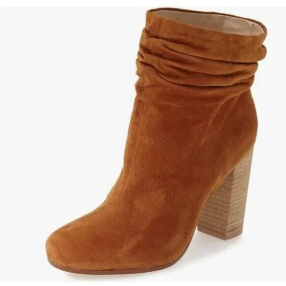 YDN Brown Pull on Chunky Heel Slouch Ankle Boots Round Toe Stacked Retro Shoes - Picture 1 of 8